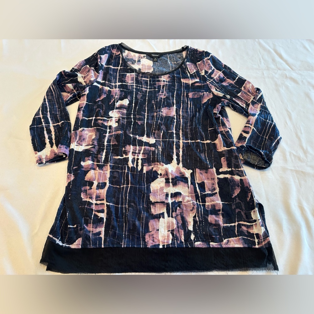 Simply Vera Vera Wang Navy Blue Purple Abstract Patterned Top Size Medium